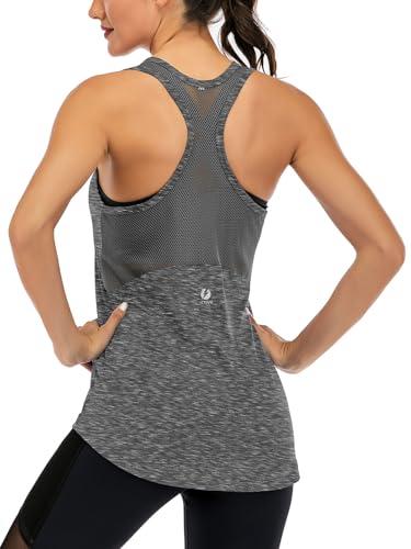 Canotte da allenamento da donna senza maniche per yoga top da donna in rete Racerback Canotta muscolare, Grigio scuro, S