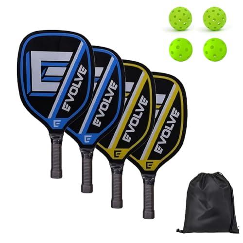 Pickleball - Set di racchette per paddle Pickleball con 4 pagaie, 4 palline e 1 borsa per il trasporto, per principianti e giocatori di tempo libero, per interni ed esterni (verde)