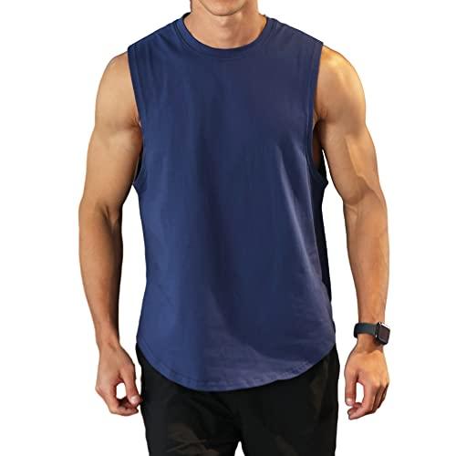 Rane Sports Canottiere da Allenamento per Bodybuilding da Uomo Canottiere da Palestra per Allenamento Atletico Gilet T-Shirt Muscolare Senza Maniche Tagliata in Cotone 03 Blu Navy L