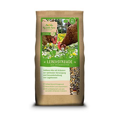 My Little Farm Lebensfreude - Cibo per polli biologico, 2 kg, mix di cereali integrali con erbe preziose per una cura ottimale e un mantenimento sano di galline ovaiole e altri pollame