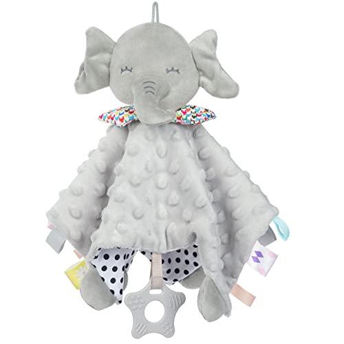 Vicloon Pupazzetto Fazzoletto, Straccetto Doudou con Campanellini Incorporato e Etichetta Multicolore, Tessuto Morbido, Peluche per Neonati per Culla o Passeggino, Forma di Elefante