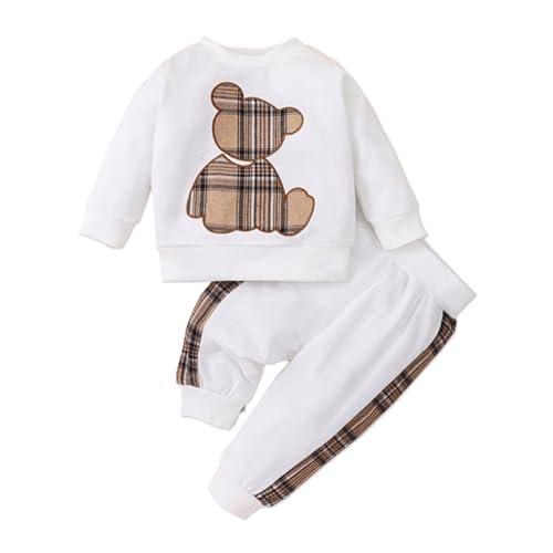 PATPAT Abbigliamento Bimbo e Bimba Tuta Felpata con Orsetto Ricamato a Manica Lunga per Neonati Autunno-Inverno bianco 0-3 mesi