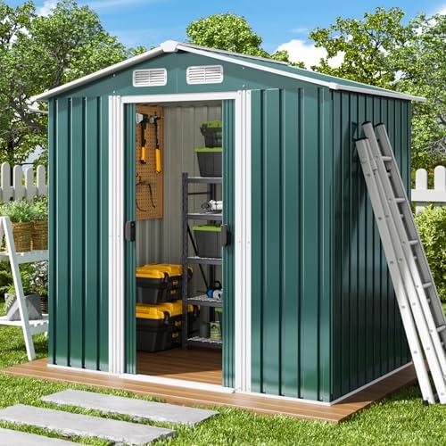 Xbro Capanno per Attrezzi in Metallo 2.33㎡, Casetta da Giardino da Esterno con Tetto Spiovente e Porta Scorrevole, Casetta per Attrezzi con Serratura e Guanti, 184x119x186 cm