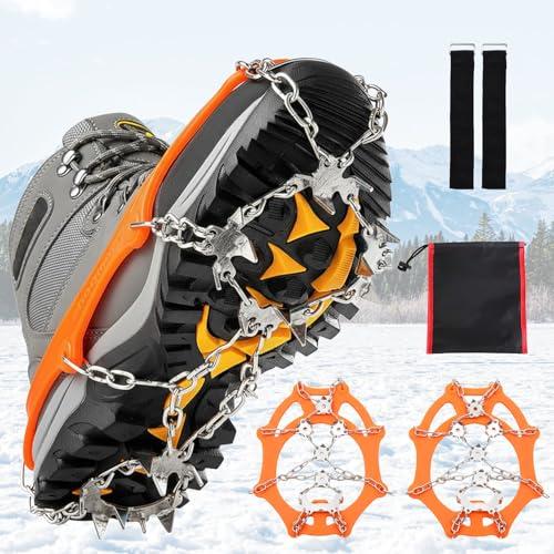 Ramponi per Scarponi, Ramponi da Ghiaccio per Scarponi, 24 Denti, 201 Copertura in Acciaio, 41-44, Portatile Ramponcini, per Donna e Uomo, trekking invernale,Camminare su Neve e Ghiaccio Campeggio