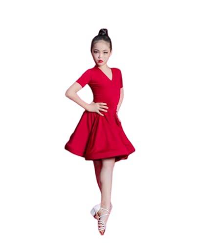 OTMYIGO Vestito da Ballo Latino per Ragazza Costume da Ballo per Bambini Salsa Abiti da Tango per Bambini Vestito da Spettacolo teatrale ​,Burgundy,140