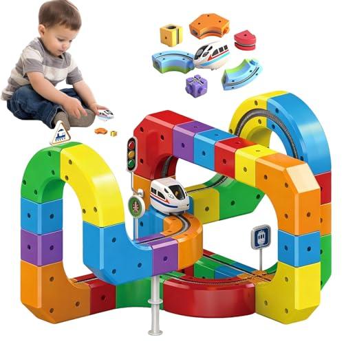 Clickrail - Set di 51/81/118 pezzi Magic Rail Block con layout 3D, blocchi magnetici e treno motorizzato, per bambini (51 pezzi)