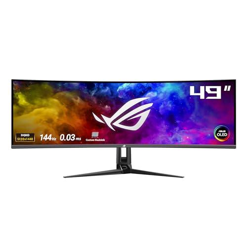 ASUS ROG Swift OLED PG49WCD Monitor Gaming Curvo da 49” pollici (5120x1440), Pannello QD-OLED 144 Hz, Tempo di Risposta 0.03 ms, G-SYNC, ROG Smart KVM, 90 W Type DisplayWidget Center, Nero