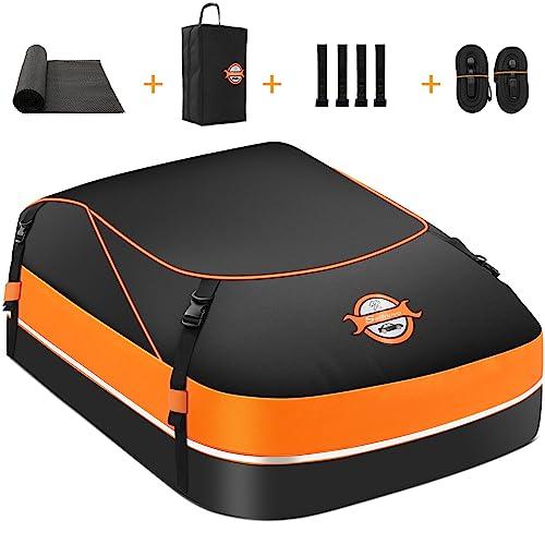 Sailnovo Box da Tetto Auto Box Portapacchi Auto Pieghevole Impermeabile Resistente 1000D 450L con 4*Gancio per Porta, Tappetino Antiscivolo, 6*Cinghie Rinforzate, Borsa di Stoccaggio 450L/ Nylon 1000D