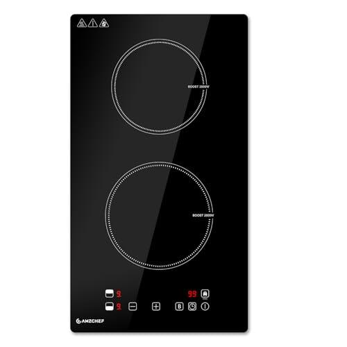 AMZCHEF piastra induzione 2 fuochi, con riscaldamento continuo, 10 livelli di potenza e funzione Boost, blocco di sicurezza e timer, protezione dal surriscaldamento, da incasso/portatile, 3700W