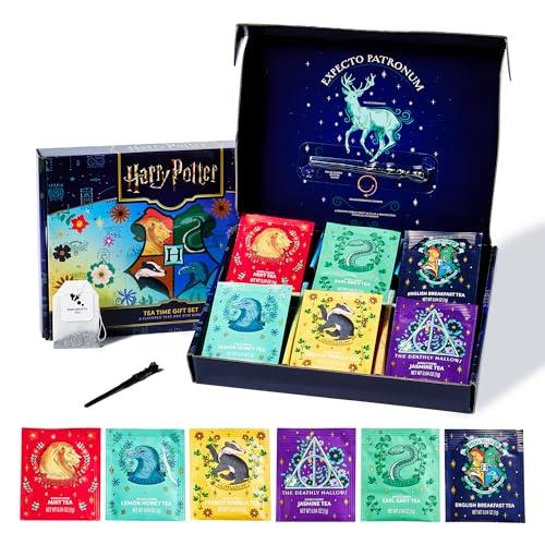 Harry Potter – Set Regalo Tè con Bacchetta Mescolante – 6 Gusti – Regalo per Fan, Compleanno & Natale – 48 bustine