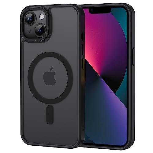 XTCASE Cover Magnetica per iPhone 13 [Compatibile con MagSafe], Custodia Traslucida Opaca Posteriore Resistente ai graffi TPU Bumper Antiurto Sottile Protettiva Case, Nero