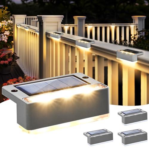 Solpex Lampade solari per esterni, 4 pezzi, luce bianca calda, luci solari impermeabili, illuminazione a LED per scale esterne, gradini, recinzioni, giardino, cortile, terrazza, grondaia, decorazione
