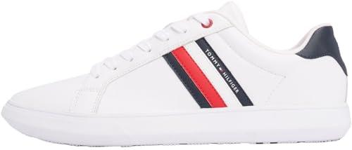 Tommy Hilfiger Uomo Sneakers con Suola Preformata Essential Leather Cupsole in Pelle, Bianco (White), 43