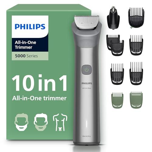 Philips Rifinitore All-in-one Multigroom Serie 5000 10 in 1 - Rifinitore per barba, capelli e corpo, lame autoaffilanti interamente in metallo, 11 impostazioni di lunghezza (0,5-16 mm), MG5918/15