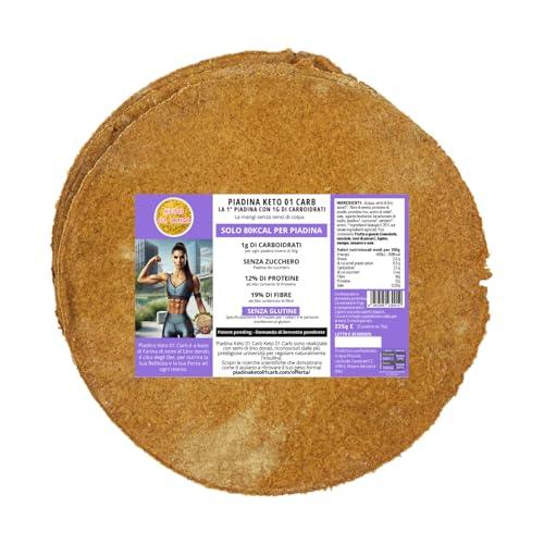 KETO 01 CARB - Piadina Keto Artigianale con solo 1g di Carboidrati, Piadina Senza Glutine 12% Proteine, 80 Kcal, Low Carb, 3pz x 75g, 6 Confezioni