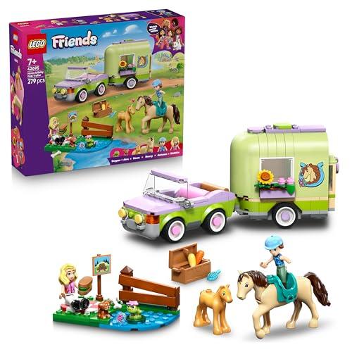 LEGO Friends Rimorchio per Cavallo e Puledro - Set con Cavallo Giocattolo, Pony, Accessori per la Cura degli Animali, Auto con Carrello e 2 Mini Bamboline - Idea Regalo per Bambine da 7 Anni - 42695