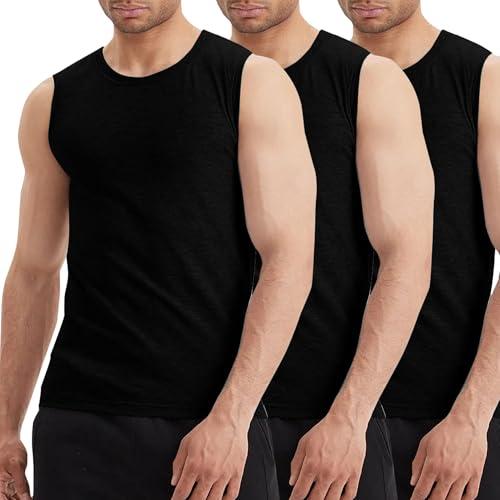 LiKing Pacco da 3 Canotta Uomo,100% Cotone,Tank Top Sportive Allenamento Canotte Elasticizzato Stringer Vest,Senza Maniche,con Scollo Rotondo,Casual Canotte estive Smanicato Uomo Nero 2XL