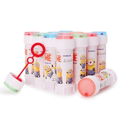 Toyland® Confezione da 12 Minion Bolle con Bacchette, Soluzione da 60ml e Coperchio Labirinto Originale - Giocattoli per Soldi da Tasca e Sacchetti
