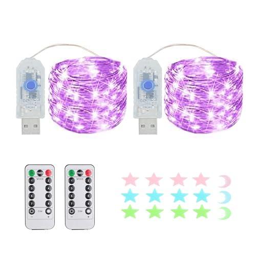 Luci a stringa a LED, 200 LED, funzione timer, 8 modalità Luci a stringa USB impermeabili per esterni/interni con telecomando per camera da letto, cortile, matrimonio, Natale, fai da te, ecc. (Viola)