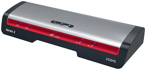 Plastificatrice A3 GBC 250HS piccoli uffici – Alta velocità, riscaldamento rapido in 1 minuto, 75-125 micron, anti-inceppamento, autospegnimento, con 5 buste di laminazione A4, Nero/Rosso, 4410071EU