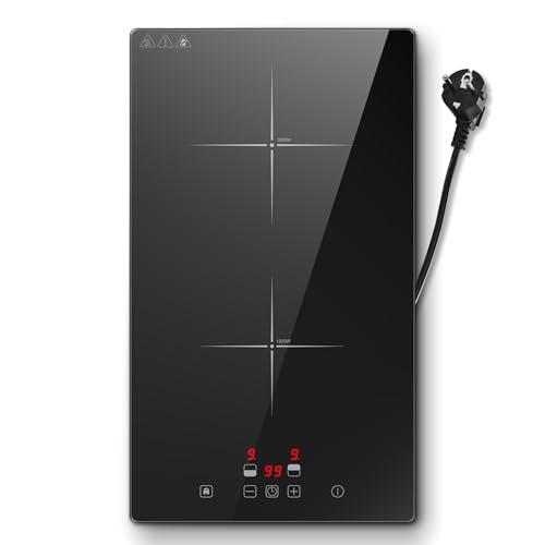 Piano Induzione 2 Fuochi da Portatile/Incasso, 3000W Piastra Induzione 2 Fuochi, Comando Touch, 9 Livelli di Potenza, Timer 99 Min, Spegnimento Automatico, Sicurezza Bambini, con Cavo di Alimentazione