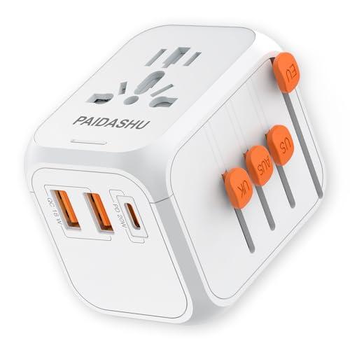 Adattatore da viaggio universale da viaggio con PD20 W, 2 USB 1 USB C e 1 AC, adattatore universale per la Germania, Stati Uniti, Inghilterra, Italia, Australia