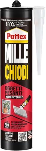 Pattex Mille Chiodi Extreme, forte adesivo di montaggio, colla forte per interni e esterni, adesivo sigillante resistente ad acqua e raggi UV, bianco, 1x460g cartuccia
