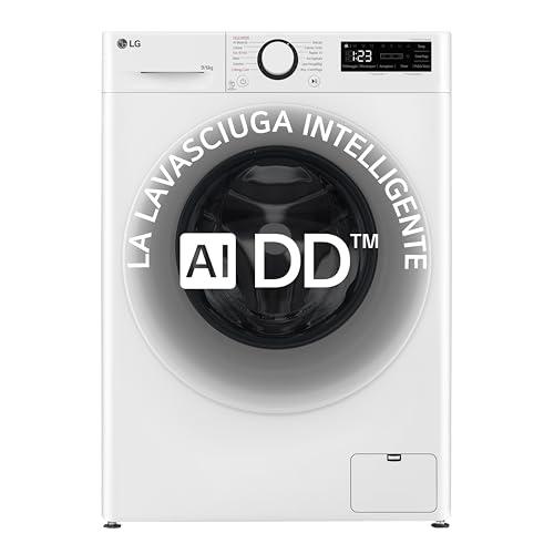 LG AI DD D4R3009NSWW Lavasciuga Classe A -10%/D, 9 / 6kg, Serie R3, Lavatrice e Asciugatrice Insieme, 1400 giri, Lavaggio a Vapore, Eco Hybrid, Allergy Care, Motore Inverter Direct Drive, Bianca
