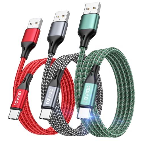 RAVIAD Cavo USB Type-C [3Pezzi, 2m] Cavo USB C Ricarica Rapida Nylon Intrecciato Cavo Type C per Phone 16/15, Galaxy S25/S24/ S23/S22/S21/S20/A50/A70, Mi 11t, Redmi Note, Realme