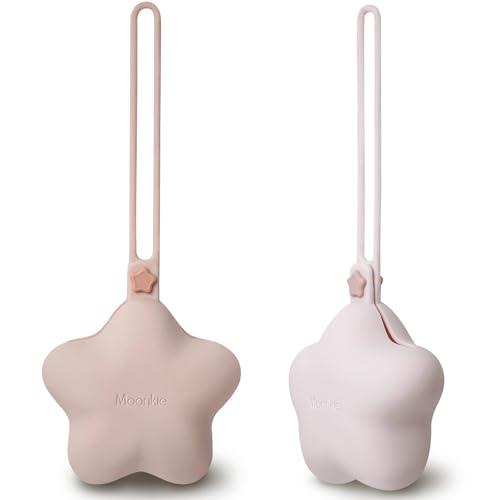Moonkie Porta Ciuccio, Portaciuccio in Silicone(2 Pezzi), Porta Succhietto Senza BPA, Portaciuccio da Viaggio, Custodia Ciuccio per Bambini, Pratica Scatola Porta Ciuccio(Blush/Lilla morbido)