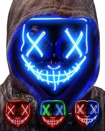 AnanBros - Maschera per Halloween, con luci a LED, maschera, per Halloween, 3 modalità di illuminazione, per cosplay e feste, colore: Blu