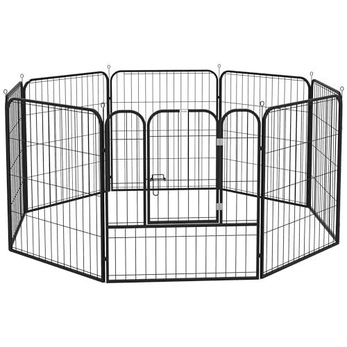 PawHut Recinto per Cani di Piccola a 8 Pannelli Modulabili da 80x1.5x80 cm, Box per Cani e Cuccioli Pieghevole con Porta in Acciaio con 8 Picchetti, Nero