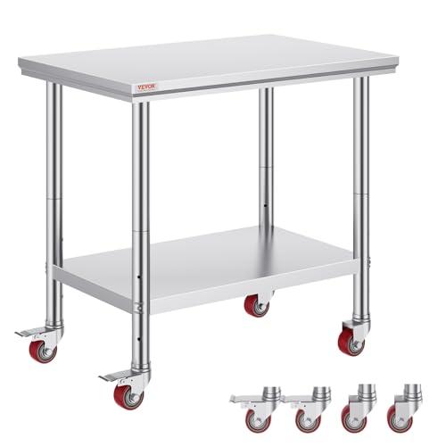 VEVOR Tavolo da Lavoro in Acciaio Inox 60 x 85 x 90 cm Professionale, Catering Tavolo da Lavoro per Cucina in Acciaio Inox con Le Ruote,Tavolo da Lavoro Commerciale