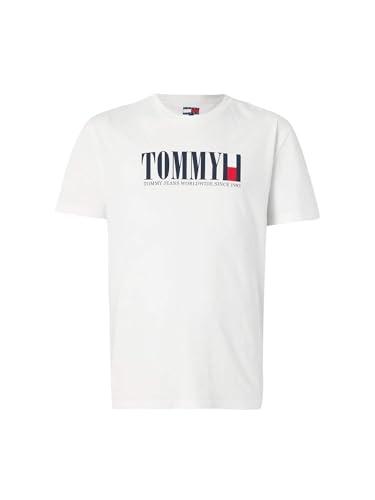 Tommy Jeans Uomo T-Shirt Maniche Corte Flag Tee Regular Fit, Bianco (Ecru), S