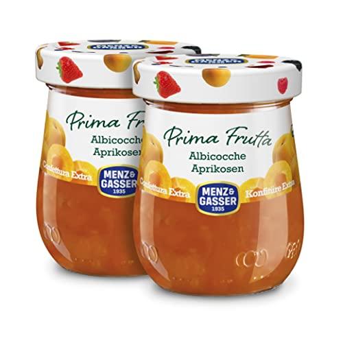 Menz&Gasser, Confettura Extra di Albicocche Prima Frutta, con 50% di Frutta, Realizzata con Frutta di Alta Qualità IQF, Lavorata in Trentino-Südtirol, Naturalmente Senza Glutine, Vegan, 2x340 g