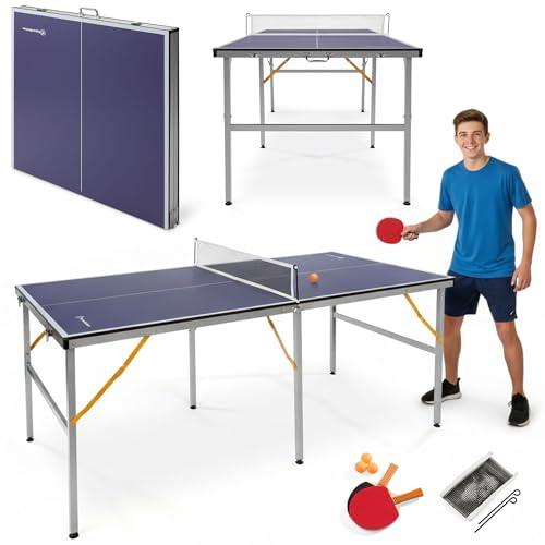 HyperMotion Tavolo da ping pong pieghevole 180 cm, ping pong per bambini e adulti, modello compatto per la casa con rete, racchette e palline