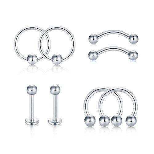 VF VFUN 16G Trago Orecchio, Acciaio Chirurgico Filettato Internamente Labbro Anelli, Curved Barbell Bar Piercing, Sopracciglia Anelli, Cartilage Orecchio Argento