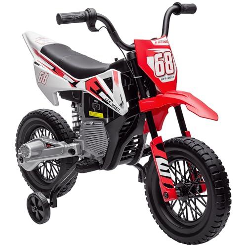 AIYAPLAY 12V Moto Elettrica per Bambini 3-6 Anni con 2 Motori e Acceleratore Manuale, Mini Moto Cross per Bambini con Sospensione, Ruote Rimovibile, Indicatore di Carica, Suoni, 2.4-5km/h, Rosso