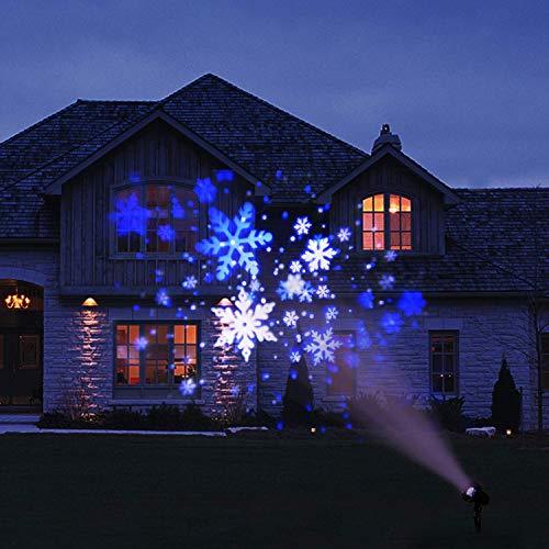 EAMBRITE Proiettore a LED con motivo fiocchi di neve che ruotano, colore bianco/blu, effetto nevicata, luce natalizia decorativa, dotato di timer, adatto per compleanni, matrimoni
