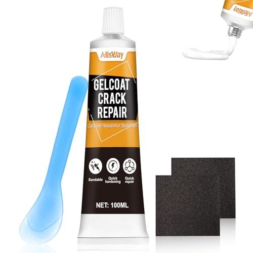 AllisWay Kit Vetroresina, Gelcoat Bianco Nautica, Riparazione del Gelcoat per Barche, Ripara Rapidamente Crepe, Fori e Graffi sullo Scafo, può Essere Carteggiato Dopo L'indurimento, Bianco, 100 ml