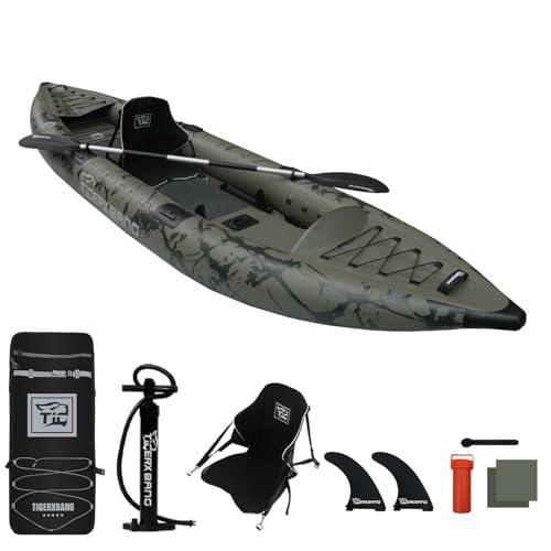 TIGERXBANG Kayak gonfiabile con sedile staccabile, 32 x 101 x 27 cm, set per SUP-Kayak (pompa a mano/pagaia in alluminio/zaino/e base multifunzionale), kayak per adulti/bambini, barca per pesca