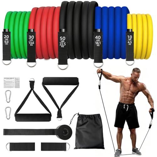 Elastici Fitness,5 Livelli Elastico Palestra,10–150lbs Elastici Palestra Set con Ancoraggio per Porta,Maniglie,Cinghia per Caviglia,Fasce Elastiche Fitness Bande Elastiche Fitness per Yoga Pilates