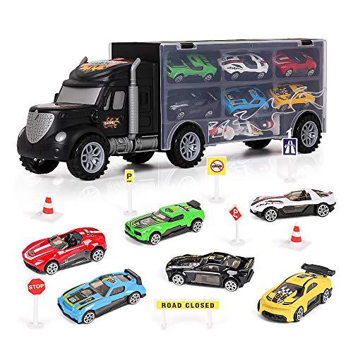 m zimoon Giocattoli Camion, Giocattolo Camion del Trasportatore di Auto Set con Accessori 8pcs Regalo di 6pcs Mini Metallo Auto per 3-12 Anni Ragazzi Ragazze Bambini