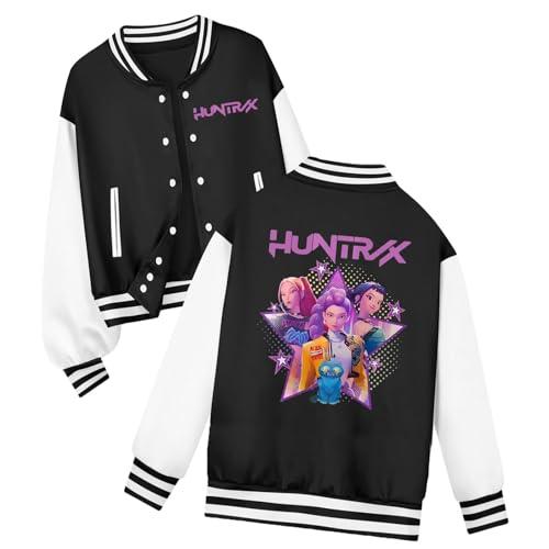 K-pop - Giacca da baseball unisex per bambini, con colletto alto, con stampa anime, casual, Demon Hunters Huntrix, 01-nero, 7-8 Jahre