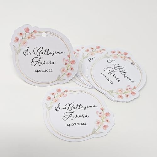 Cartellini Forati Personalizzabili con Nome e Data per Bomboniere Battesimo e Occasioni Speciali, Set 30 Pezzi Realizzati a Mano in Italia