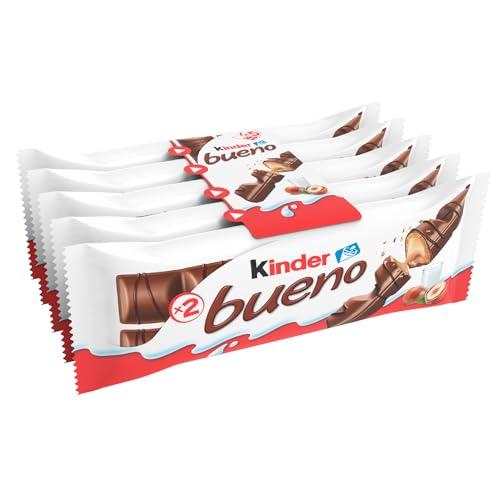 Kinder Bueno - 10 Snack al Cioccolato e Nocciola, un Wafer Ripieno di Crema alle Nocciole Ricoperto di Cioccolato, 5 Confezioni