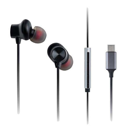 Panasonic RP-TCM225DEK Auricolari USB-C, Auricolari In-Ear, Cuffie con Cavo con Microfono e Telecomando Integrati, Bassi Potenti, Taglia Personalizzabile, Cavo da 1,2m, Nero