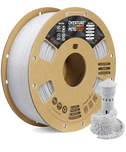 OVERTURE Filamento Rock PETG 1.75mm, 1kg Bobina(2.2lbs), Neatly Wound Durevole PETG Filament per Stampante 3D, Precisione Dimensionale +/- 0.02 mm, 3D Printer Filamento (Rock Bianco)