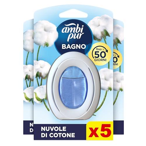 Ambi Pur Bagno Profumatore Per Ambienti, 5 Profumatori Bagno, Fragranza Lenor Nuvole di Cotone, Diffusore Ambiente Con Tecnologia Elimina Odori, Durata Fino a 50 Giorni Per Profumatore