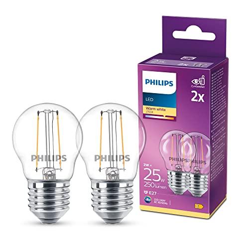 Philips Lighting Lampadina LED Goccia Filamento, Equivalente a 40W, Attacco E14, Luce Bianca Calda, Dimmerabile